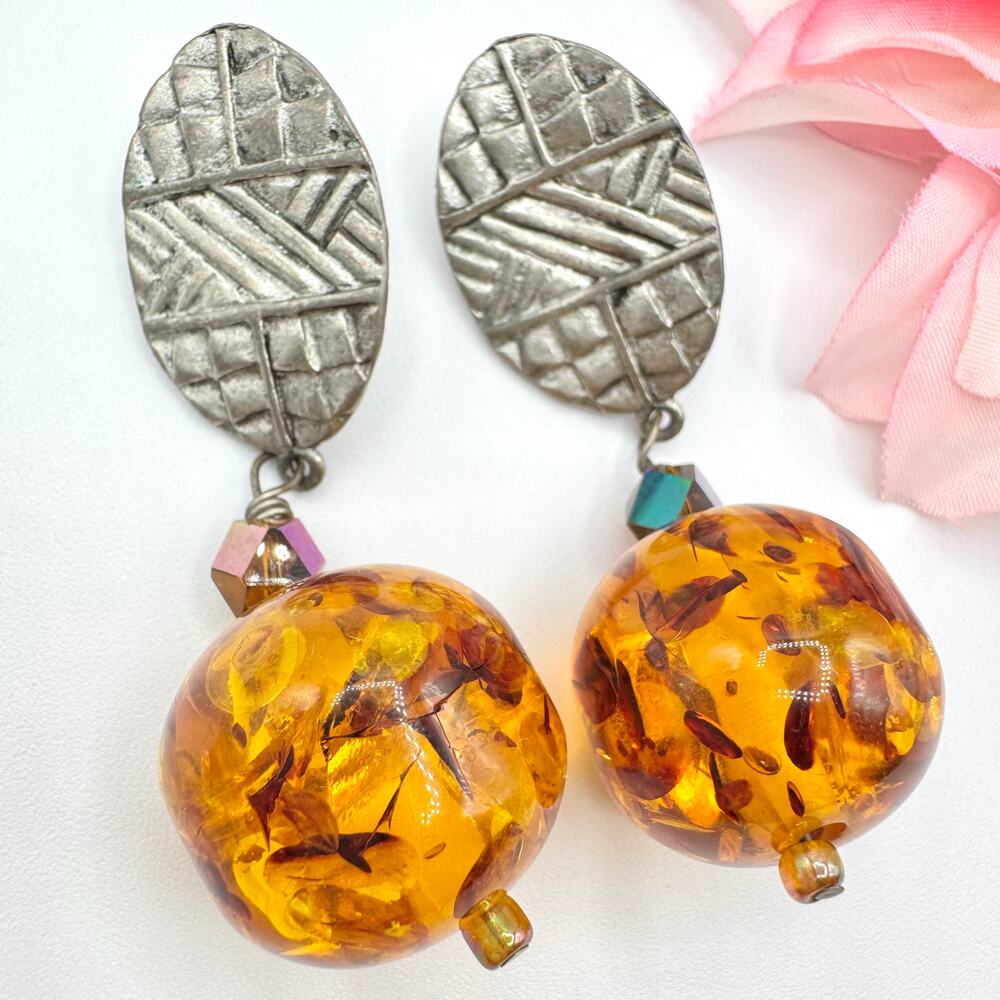 Vintage Confetti Lucite Bead Earrings Huge Chunky Brutalist Bold Artisan Style